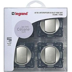 Legrand Céliane Soft 4 stuks schakelaars/wisselschakelaar, voor inbouw, zwart, LEG200263