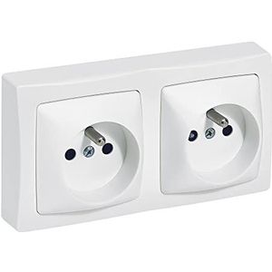 Legrand - Dubbel stopcontact horizontaal of verticaal met aarding, opbouwmontage - wit