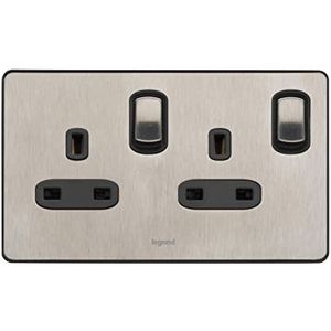 Legrand Synergy Sleek Design 832070 2-polig stopcontact, 2-voudig, 13 A, 250 V AC, geborsteld roestvrij staal