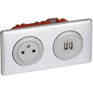 Legrand - Stopcontact + oplader 2 USB met Céliane-plaat + inbouwdoos - Alu