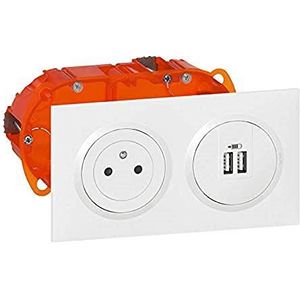 Legrand LEG300407 KIT2P+T/2 x USB PREC BC stopcontactenset, oppervlak + laadmodule, 2 USB-aansluitingen, 2,4 A, voorbekabeld, oranje en wit