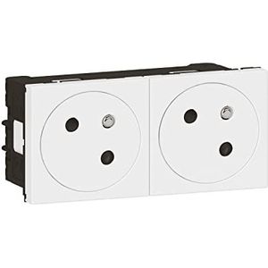 LEGRAND - Voorbedrade dubbele wandcontactdoos met 45° mozaïek Surface Link aarde - 2P+T stopcontact met insteekbevestiging - Made in France - Wit