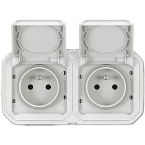 LEGRAND - Waterdicht stopcontact IP55 met Plexo Aarde - stopcontact 2P+T 16A compleet met klep - Voor installatie in opbouw - Horizontale montage - Gemaakt in Frankrijk - Wit