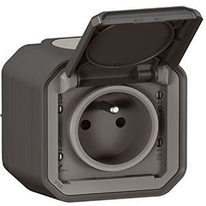 LEGRAND - Waterdicht stopcontact IP55 met Plexo-aarde – stopcontact 2P+T 16 A compleet met klep – voor installatie in schijnbaar – gemaakt in Frankrijk – antraciet