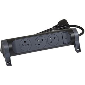 LEGRAND - Draaibare stekkerdoos met led-schakelaar - 3 stopcontacten oppervlak met aarde - kabel 1,5 m - zwart en donkergrijs
