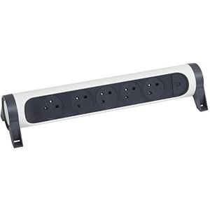 LEGRAND - Draaibare stekkerdoos met led-lichtschakelaar - 5 stopcontacten oppervlak met aarde - geleverd zonder snoer/zonder stekker - wit en donkergrijs