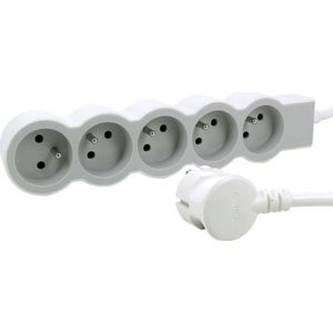 Legrand - Extra platte stekkerdoos met 5 stopcontacten met geaard contact met 3 m kabel - wit en lichtgrijs
