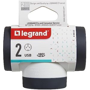 Legrand 694522, 2P + T-adapter, 2 stopcontacten/stopcontacten zijkant, draaibaar, USB type A en C, stekkerdoos, wit/donkergrijs