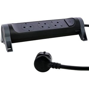 LEGRAND, Draaibare stekkerdoos, 3-voudig stopcontact, wand- of tafelmontage, led-aan/uit-schakelaar, 1,5 m kabel, zwart/donkergrijs, 694528