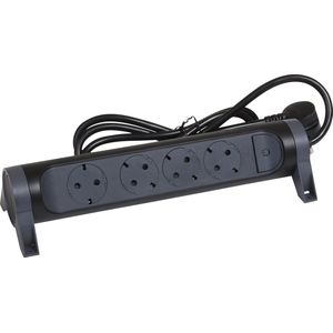 LEGRAND, Draaibare stekkerdoos, 4-voudig stopcontact, wand- of tafelmontage, led-aan/uit-schakelaar, 1,5 m kabel, zwart/donkergrijs, 694530
