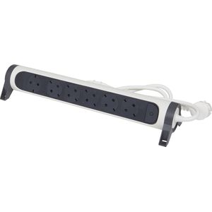 Legrand, Draaibare stekkerdoos, 6-voudig, wand- of tafelmontage, led-aan/uit-schakelaar, 1,5 m kabel, wit en donkergrijs, 694533