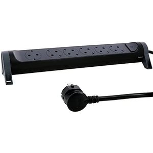 LEGRAND, Draaibare stekkerdoos, 6-voudig stopcontact, wand- of tafelmontage, led-aan/uit-schakelaar, 3 m kabel, zwart/donkergrijs, 694540
