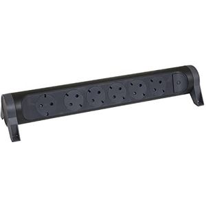 Stekkerdoos - Zwart/Donkergijs - 6-voudig - Wand- of Tafelmontage