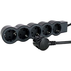 LEGRAND, Platte stekkerdoos, 5-voudig stopcontact, meervoudige stekkerdoos, 1,5 meter kabellengte, zwart/donkergrijs, 694556