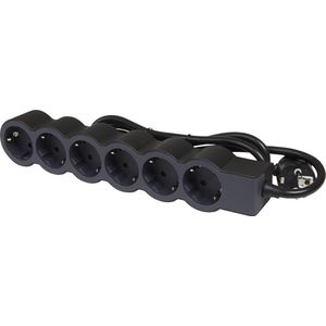 Stekkerdoos - Zwart/Donkergrijs - 6-Voudig - 1,5 Meter Kabellengte