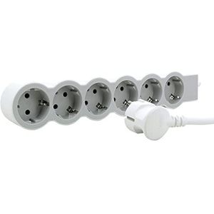 Legrand, Stekkerdoos, Platte contactdoosstrook 6x stopcontact, 3 meter kabel wit-grijs 694565 (6 x, CEE 16/5, 3 m)