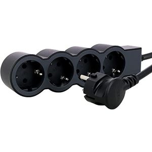 Stekkerdoos - 4-Voudig - Zwart/Donkergrijs - 5 Meter Kabel