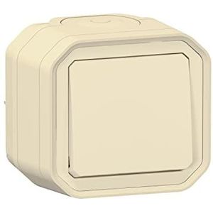 LEGRAND - Waterdichte wandschakelaar, eenvoudig of wisselschakelaar, 10 A, plexo, volledige verlichtingsbediening, klaar om te installeren, installatie in opbouw, gemaakt in Frankrijk, zand, beige
