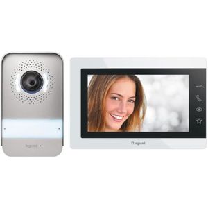 LEGRAND, EASYKIT Essential video-deurintercomset met 2-draads aansluiting, 7 inch kleurenmonitor en groothoekcamera, 1/2 gezinshuiset, uitbreidbaar, stekkervoeding, IP54-IK07, kleur: wit, 367910