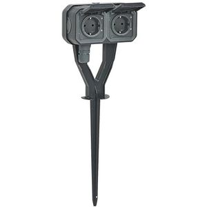 LEGRAND, Plexo New 2-voudig geaard stopcontact met tuinpaal, steekklemmen (SL), verhoogde aanraakbeveiliging, outdoor stopcontact, Schuko-standaard, 250 V, 16 A, IP55, 463 mm hoogte, antraciet,