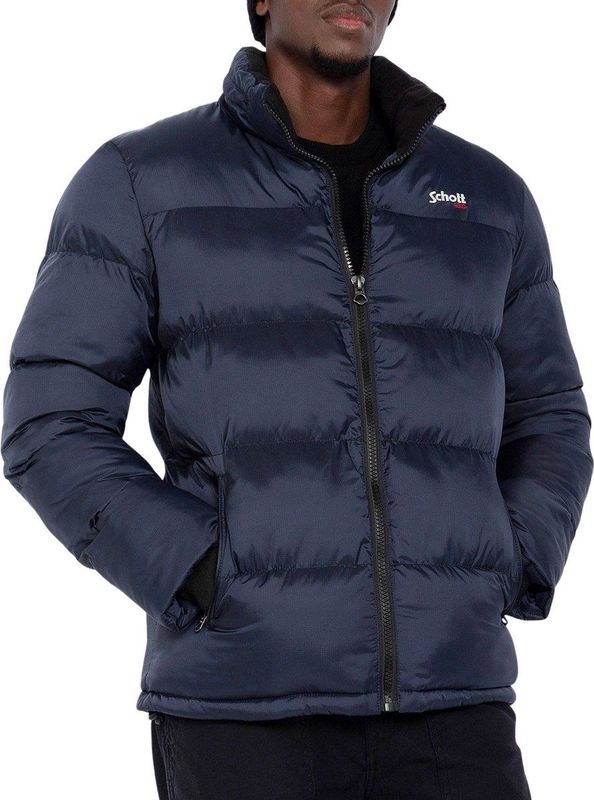 Schott - Idaho - Puffer Winterjas - Navy - 100% Nylon, Hoge Kraag, Warme Vulling