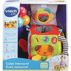 VTech - Interactieve kubus voor sensorische ontwaking, babyspeelgoed met verschillende materialen – Franse versie