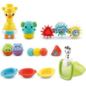 VTech - Maxi-badset voor meerdere activiteiten, 15 badspeelgoed voor baby's, dieren, boten, 3 vormen, 3 ballen, opbergnet, cadeau voor kinderen, jongens en meisjes vanaf 1 jaar - inhoud in het Frans