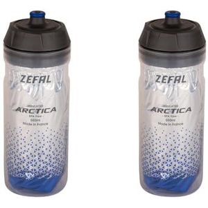 ZEFAL Arctica 55 Fietsfles, 550 ml, twee stuks, 550 ml, thermosfles, geurloos en waterdicht, sportfles, BPA-vrij, zilver/blauw