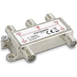 Metronic 336114 TV-splitter, 4 uitgangen naar F-stekker, afgeschermd, metaal