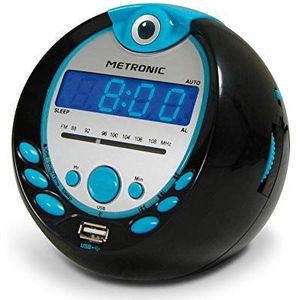 Metronic 477016 Sportsman wekkerradio met USB-poort, zwart en blauw