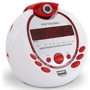 Metronic 477021 radiowekker voor kinderen, piraat, MP3, USB, projectie 180 graden, rood en wit