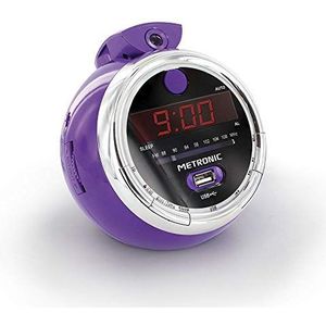 METRONIC 477031 Pop-Horlogeradio FM, USB, projectie dual alarm, sleep/snooze-functie, batterij-backup, violet