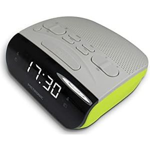 Metronic 477035 wekkerradio, dubbel alarm, AM/FM-tuner en slaap/snooze-functies, tijdbesparingsbatterijen, geheugen 10 AM + 10 FM - grijs/groen