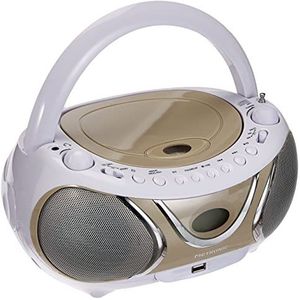 Metronic 477116 Radio/cd/ mp3-speler, draagbaar, casual, met USB-poort, beige en wit