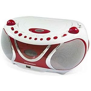 Metronic 477117 Cherry draagbare radio/CD/MP3-speler met USB-poort - rood en wit