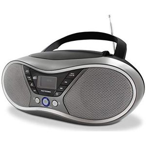 Metronic 477171 Draagbare cd-radio met USB voor MP3, FM RDS en DAB+, audio-ingang, hoofdtelefoonuitgang, dual-alarmfunctie, grijs/zwart