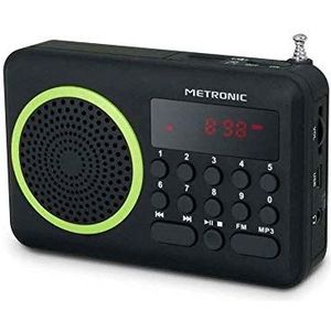 Metronic 477202 Compacte FM draagbare radio met USB-poort + micro-SD-kaartlezer, zwart en groen