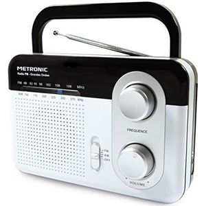 Metronic 477220 draagbare FM-radio, grote golven, met hoofdtelefoonaansluiting, wit en zwart