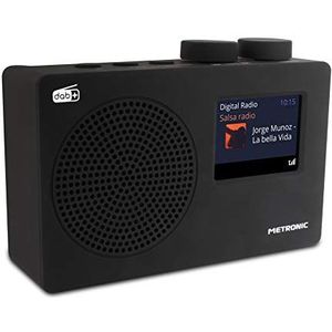 METRONIC 477251 DAB+ en FM RDS digitale radio met kleurendisplay en audio-ingang, hoofdtelefoonuitgang, dubbele alarmfunctie, dimmer- zwart