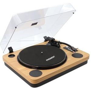 MOOOV 477361 Bluetooth Schallplattenspieler mit integrierten Lautsprechern, USB-Aufnahme, Holzoptik, Kompatibel mit 33/45/78 U/min