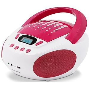 CD-speler voor kinderen, MP3, Pop Pink, met USB-poort, stroomvoorziening of batterijen, wit en roze