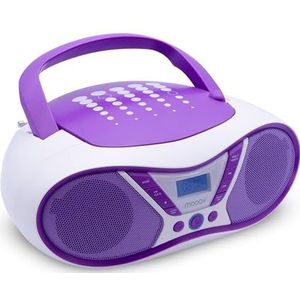 MOOOV Pop Purple, draagbare cd-speler, CD-R/CD-RW/CD-MP3-weergave, FM-radio, USB-poort, 6 W stereogeluid, ergonomische handgreep, werkt op netstroom of batterijen - 477404