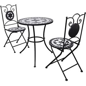 UYSELA Home Meubels 3-delige Bistro Set Keramische Tegel Zwart en Wit