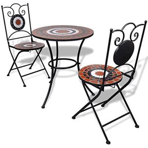 UYSELA Home Meubels 3-delige Bistro Set Keramische Tegels Terracotta en Wit