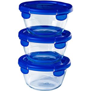 Pyrex - Cook & Go Schaal Rond met Deksel - Set van 3 - Borosilicaatglas - Transparant