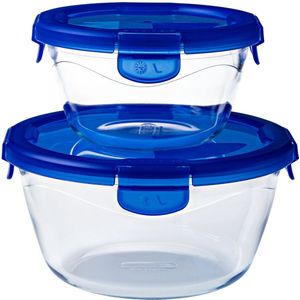 Pyrex - Cook & Go Schaal Rond met Deksel - Set van 2 - Borosilicaatglas - Transparant