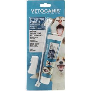 Vetocanis Bio00068 Tandverzorgingsset voor honden, met tandenborstel, tandpasta en massageborstel, gearomatiseerde koekjes