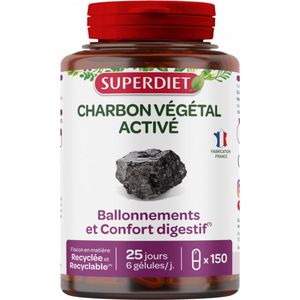 Superdiet Geactiveerde Plantaardige Koolstof 150 Capsules