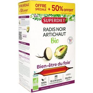 SUPERDIET - Zwarte radijs – biologisch artikel – eenvoudige doorvoer en spijsvertering – gemaakt in Frankrijk – voordeelformaat – 30 ampullen à 15 ml