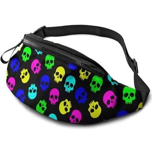 Heuptas Kleurrijke Schedels Borsttas Unisex Mode Fannypack voor Vrouwen Outdoor Klimmen 14X35cm, Heuptas 379, 14x35cm